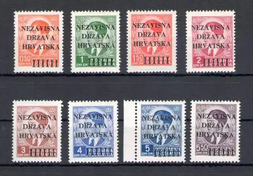 1941 KROATIEN, Yvert Nr. 1/8, Jugoslawien Briefmarken überdruckt, postfrisch**