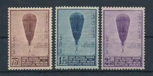 1932 Belgien - Professor Piccard - Luftballon - Experimente - Yvert Nr. 353/55 - MH*