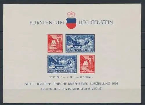 1936 Liechtenstein, BF Nr.2, 2. Vaduz-Ausstellung und Eröffnung des Postmuseums, NMH**
