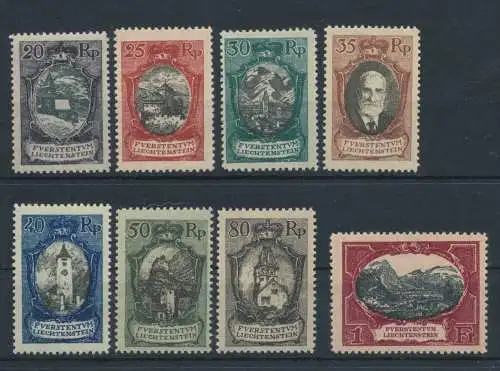 1921 Liechtenstein, Nr. 52/59, Verschiedene Ansichten oder Bildnis von Fürst Johannes II., 8 val,NMH**