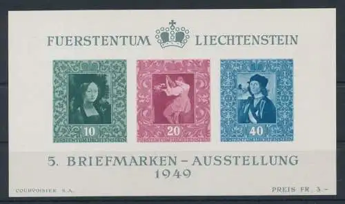 1949 Liechtenstein - Blatt Nr. 8, Philatelieausstellung vaduz, postfrisch**