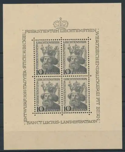 1946 Liechtenstein - Blatt Nr. 6, Bildnis St. Lucius Schutzpatron des Fürstentums, postfrisch**