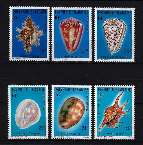 1977-78 Polynesien - Muscheln, Yvert Air Post Nr. 114-16 + 132-34 - 6 Werte - postfrisch **