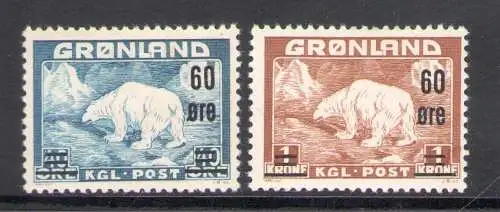 1956 Grönland, Briefmarken Nr. 8-9 überdruckt, Einheitlicher Katalog Nr. 28-29, 2 Werte, postfrisch**