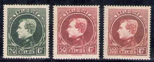 1929-32 Belgien - COB Katalog Nr. 290B-291A-292A Bildnisse von König Albert I. - Typ Montenez - Cremepapier - Zahn 14 x 14 1/2 - postfrisch**