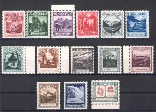1930 Liechtenstein, Nr. 94-107, Verschiedene Ansichten - Schlösser & Ansichten & Fürsten, 14 Werte, Mischverzahnung - NMH**