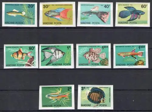 1962 Ungarn - Fische - Ungezahnt - MiNr. 1820B/1829B - 10 Werte - postfrisch** - Auflage 3671