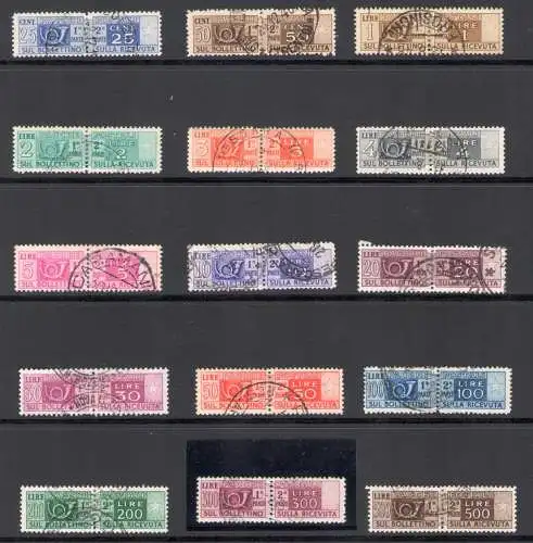 1946-51 Italien - Republik - Postpakete Nr. 66/80 - Wasserzeichen Rad - 15 Werte - Gebraucht