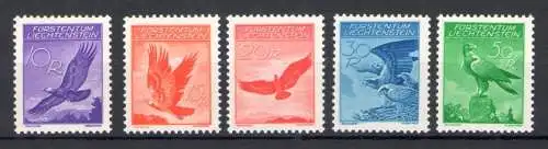 1934-35 Liechtenstein, Luftpost, Königsadler, Nr. A9B/A13B - Prägte Karte - postfrisch**