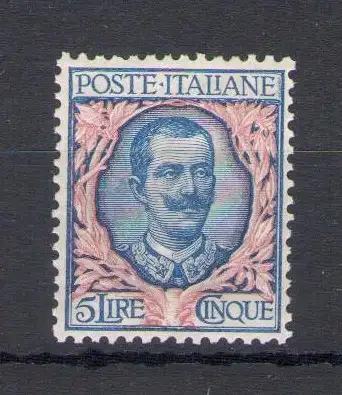 1901 Italien - Königreich, Nr. 78 - 5 blaue und rosa Lire, sehr gut zentriert - postfrisch**