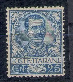 1901 Italien - Königreich, Nr. 73 - 25 Cent blau, sehr gut zentriert - postfrisch** - historisches Landmans-Zertifikat