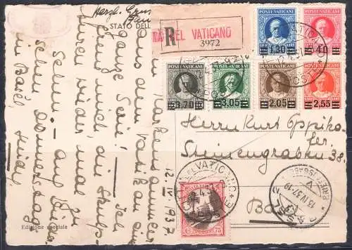 1934 Vatikan, provisorisch auf Postkarte, Einschreiben, Nr. 35/40 - Gebraucht