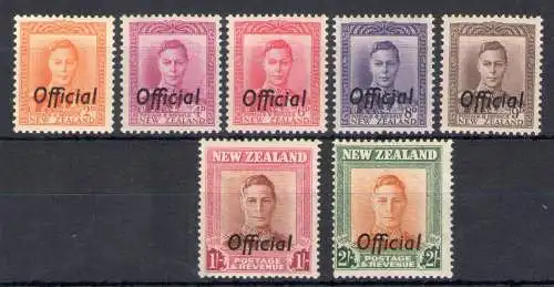 1947-51 NEUSEELAND - Stanley Gibbons Nr. O152/O158 - Offizielle Briefmarken - MH*