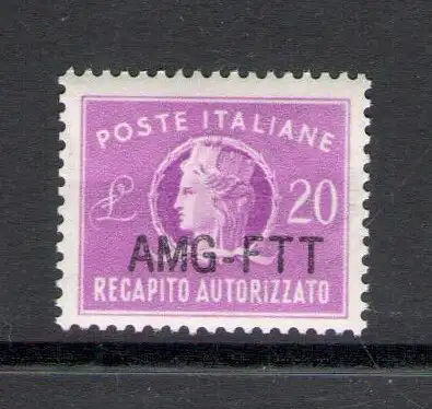 1954 TRIEST A - Autorisierte Zustellung - Neue Druckvorstufe Nr. 5A - 20 Lire Lilla