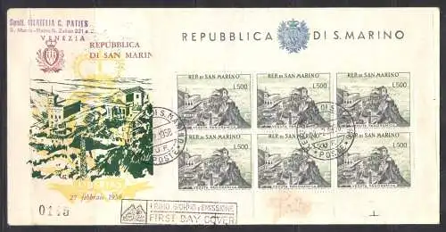 1958 San Marino, Blatt Ansicht Nr. 18, von San Marino nach Venedig - FDC