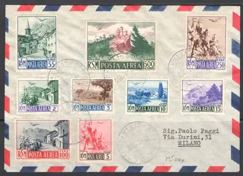 1951 San Marino, Luftpost Nr. 83/91, FDC - gebraucht