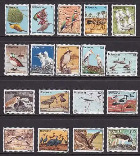 1982 BOTSWANA - Yvert Nr. 451/468 - Vögel - 18 Wertereihe - postfrisch**
