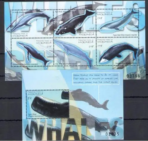 2001 Mikronesien, Wale und Delfine - Nr. 973-78 + BF 83 - MNH**