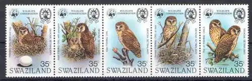 1982 SWASILAND, Yv 399/403 Vögel - Eulen - 5 Werte - postfrisch**