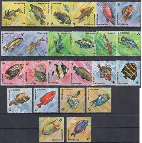 1974 Burundi, Yvert Nr. 588/64 - Fische - postfrisch**