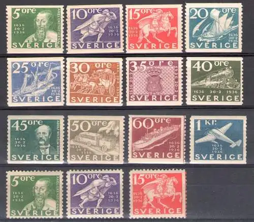 1936 Schweden Nr. 235/46 + 235a/237a - Hundertjährige schwedische Post - postfrisch**