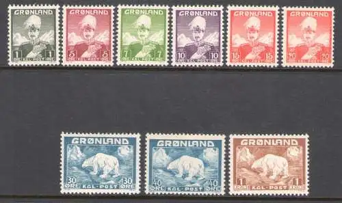 1938-46 Grönland, Ordentliche Serie Nr. 1/9 - postfrisch**