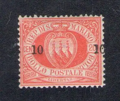 1892 SAN MARINO, Nr. 11 - 10 Cent auf 20 Cent rot - postfrisch **
