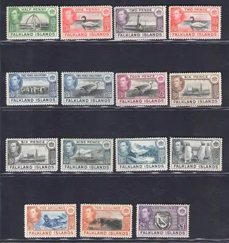 1938-50 Falkland Stanley Gibbons Nr. 146/163 - Georg VI - Tiere - postfrisch**