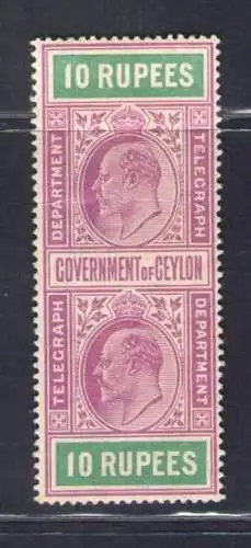 1903-04 Ceylon, S.G. Telegraphen Nr. T177 - 10r. rötlich lila und grün, MH*
