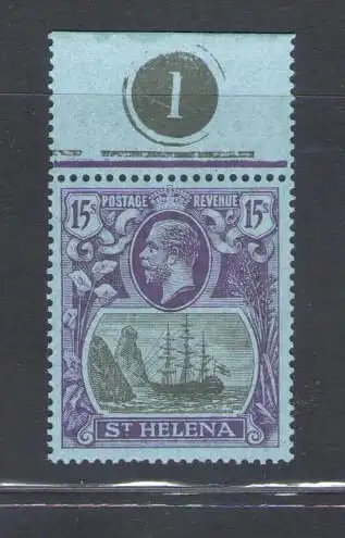 1922-37 St. Helena, Stanley Gibbons Nr. 113 - 15s. grau und lila/blau - postfrisch**