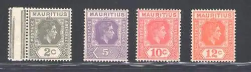 1938-49 MAURITIUS, Stanley Gibbons Nr. 252-255-256-257 - postfrisch **