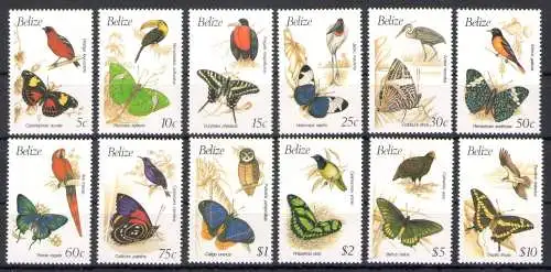 1990 BEelize, Yvert Nr. 919/30 - Schmetterlinge und Vögel - postfrisch**