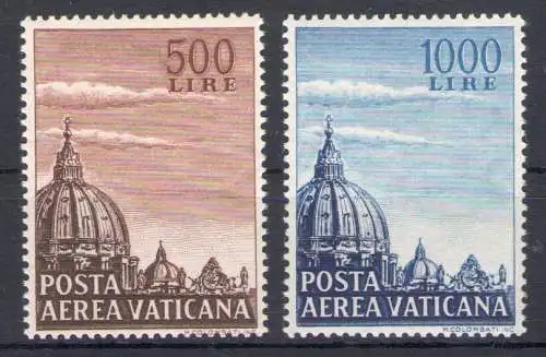 1953 Vatikan, Luftpost, Kuppel Petersdom, 2 Werte - postfrisch **