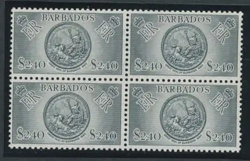 1953 BARBADOS, Stanley Gibbons Nr. 301, $ 2,40 schwarz, Viererblock, postfrisch**