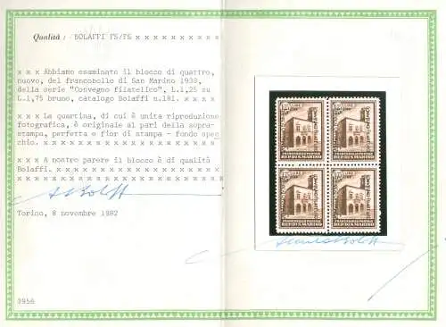 1933 SAN MARINO, Nr. 176/179 HERRLICHES QUARTIN POSTFRISCH/** Zertifikat. Luftpolster
