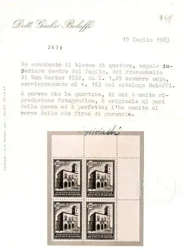 1932 SAN MARINO Nr. 159/163 WUNDERSCHÖNE VIERTEL MNH** Diena/Bolaffi Zertifikate