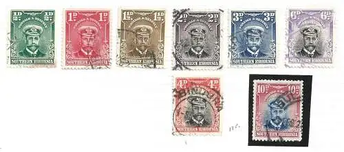 1904-29 SÜDRHODESIEN - SG Nr. 9 10d.+ niedrige Werte GEBRAUCHT
