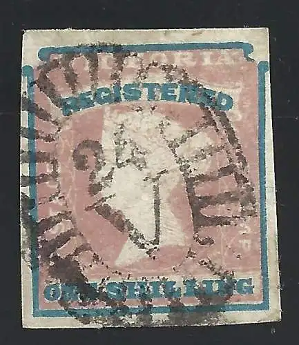 1854 VICTORIA - SG 34 - 1s. rosa-rosa und blau - GEBRAUCHT