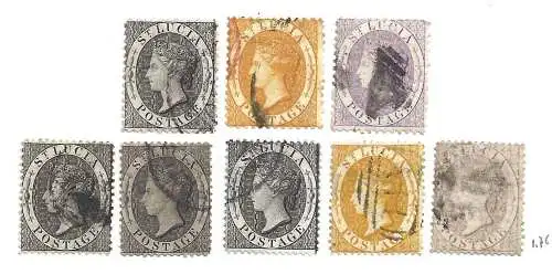 1864-76 ST. LUCIA - Königin Victoria wertlos GEBRAUCHTE VERSCHIEDENE ZAHNUNGEN