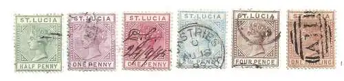1883-86 ST. LUCIA - SG Nr. 31/36 5 Werte GEBRAUCHT