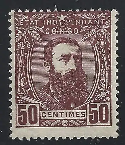1886 UNABHÄNGIGER STAAT DES KONGO, COB Nr. 9 50c. braun-rot MLH/*