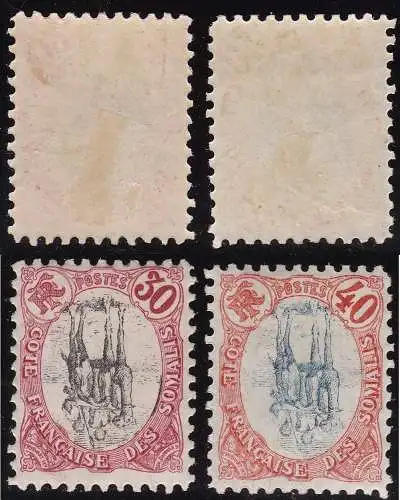 1902 COTE DES SOMALIS - Yvert Katalog 46a + 47a 2 Werte umgedrehte Mitte MLH *
