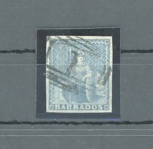 1852-55 BARBADOS, Nr. 3 (1d.) blau GEBRAUCHTES PAPIER BLUED