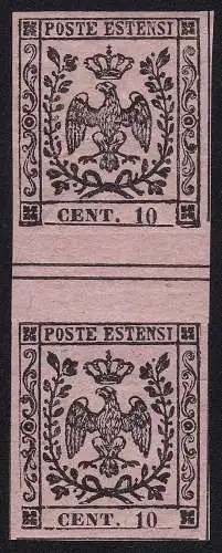 1852 MODENA, Nr. 2 - 10 Cent. rosa UNGEFALTETER GRUPPENZWISCHENRAUM POSTFRISCH**