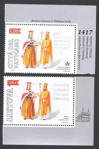 2017 Litauen, Lietuva-Vatikan 600 Samogizia Gemeinsame Ausgabe - postfrisch **