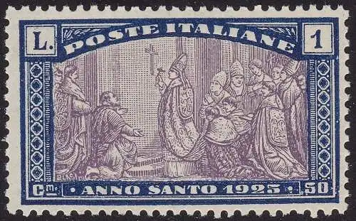 1924 Italien - Königreich, Heiliges Jahr, Nr. 173a FILIGRAN MNH** SELTEN Sorani zertifiziert