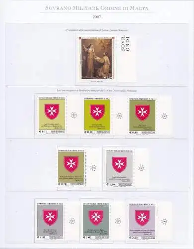 2007 SMOM - Komplettes Jahr, neue Briefmarken, 30 Werte + 4 Blätter auf 7 Seeblättern postfrisch**