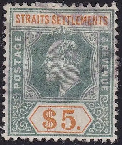 1902 STRAITS SETTLEMENT - Nr. 121 $5 GEBRAUCHT £ 180