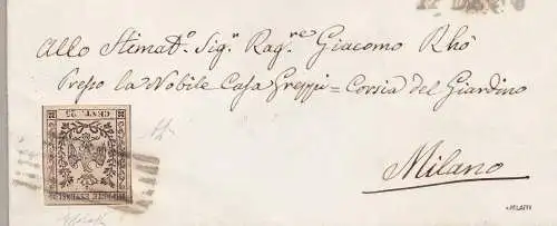 1852 MODENA, Nr. 4 25 Cent. hellwildleder AUF BRIEF Unterschrift Bolaffi Abkürzung AD