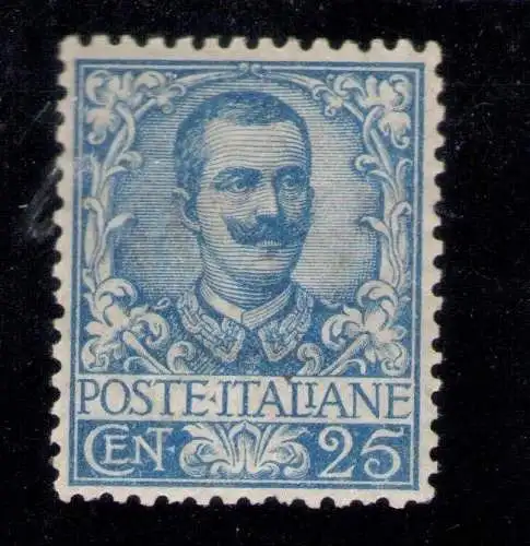1901 Italien Königreich, Nr. 73, Blumentyp, 25 Cent blau, sehr gut zentriert, signiert Alberto Diena - postfrisch**
